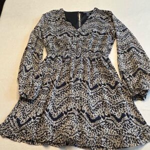 Hudson Gray Elegant Long Sleeve Patterned Dress Size Small beige/black